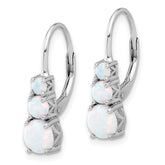 Sterling Silver Rhodium-plated Polished Created Opal Leverback Earrings